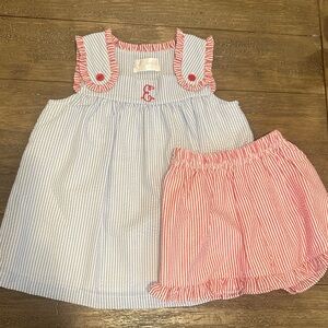 Seersucker embroidered monogram “E” Cecil & Lou matching set